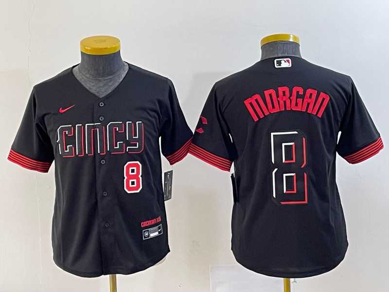 Youth Cincinnati Reds #8 Joe Morgan Number Black 2023 City Connect Cool Base Stitched Jersey->mlb youth jerseys->MLB Jersey
